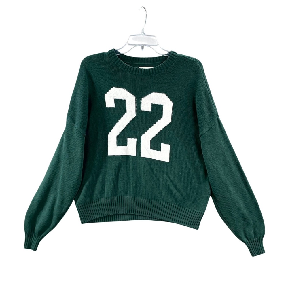 Hollister Sweater Womens Small Green Knit Easy 22 Graphic Preppy Casual Outdoor